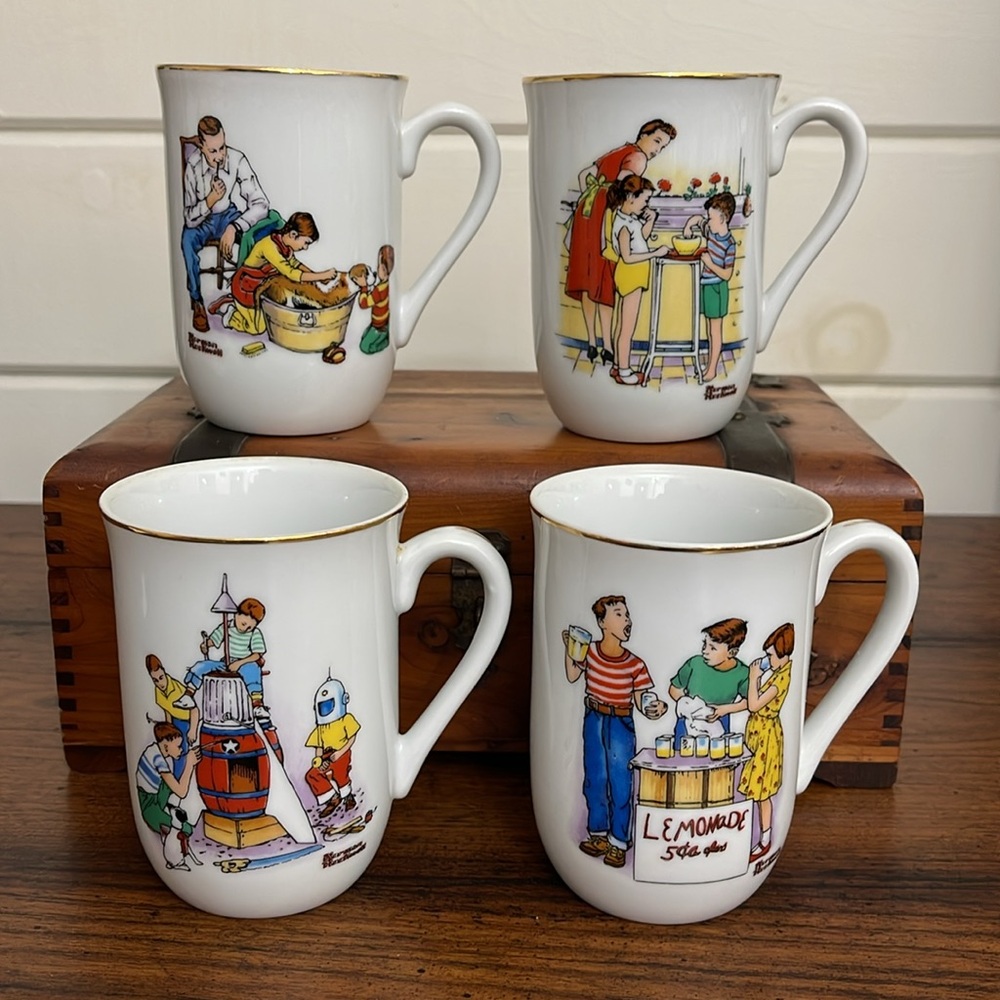 Set of (4) 1982 Norman Rockwell Good Old Days Diner Mugs